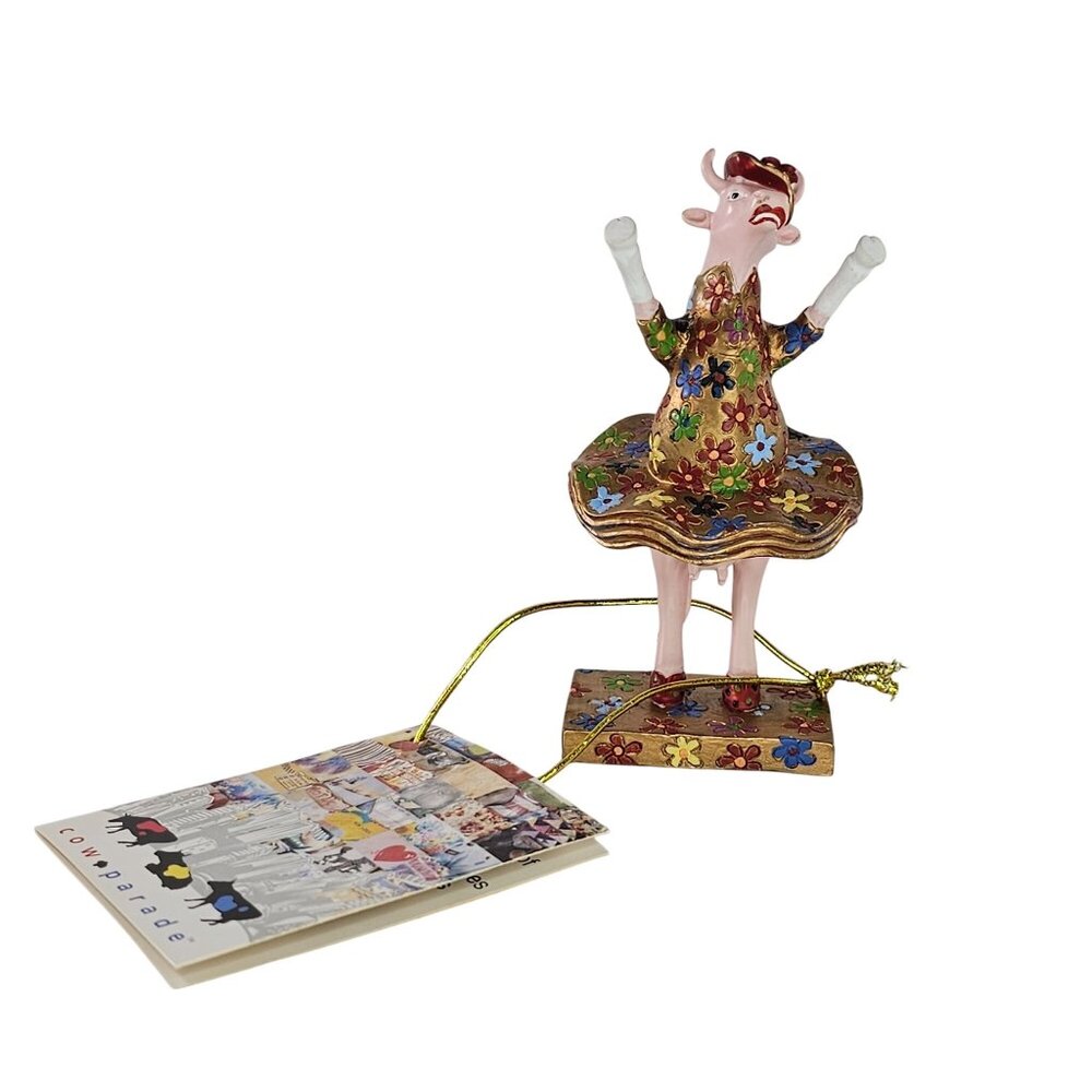 Cow Parade Mini Moo Be-Bopping Bovine Figurine Linda DoLack Flower Dress #23142